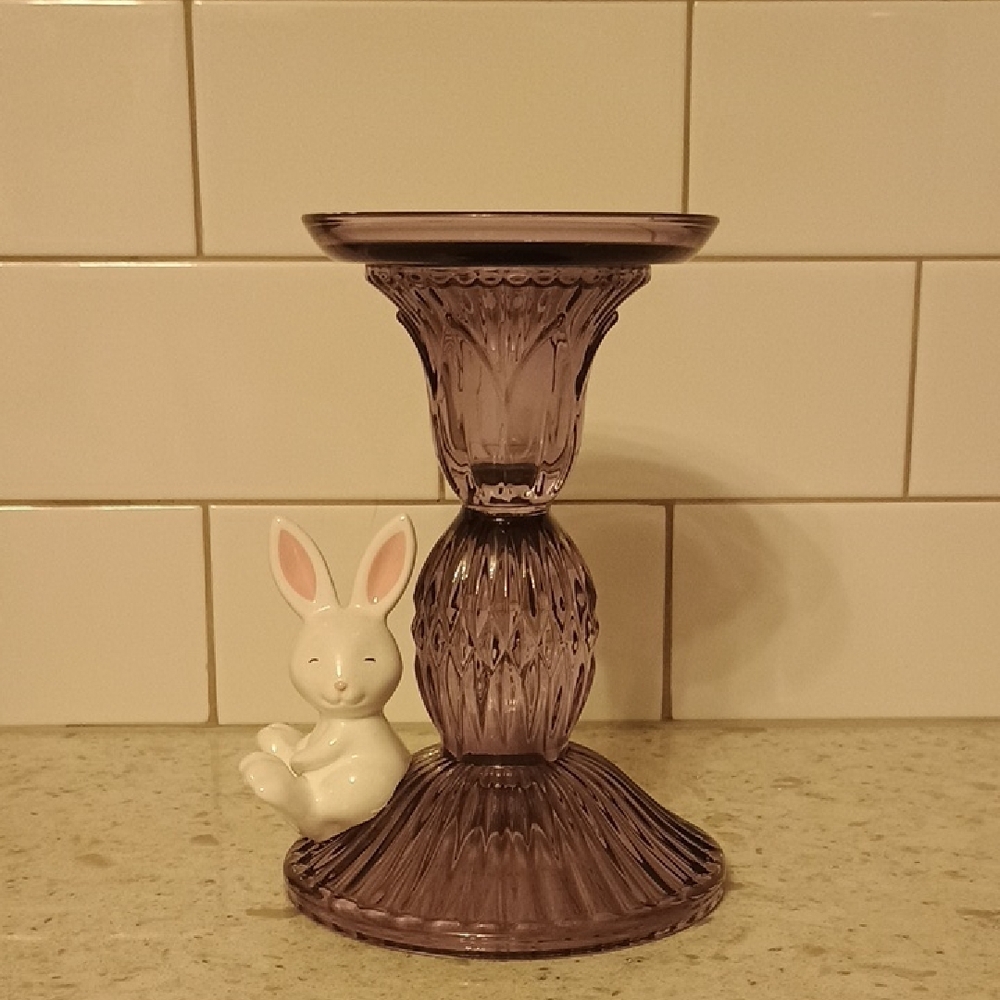 2023 Bath And Body Works Purple Glass Candle Holder Single Wick W/ Bunny Accent